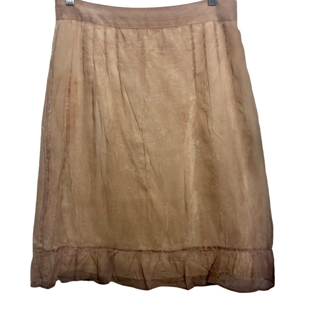 Free People Skirt Brown Tie Dye Leather Look Distressed Ruffled Hem